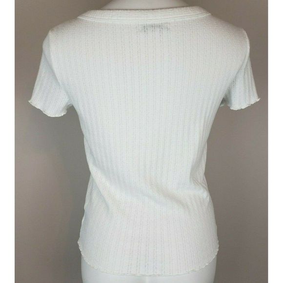 American eagle White Short Sleeve Knit Top Decorative Buttons V Neck M EUC - Picture 2 of 3